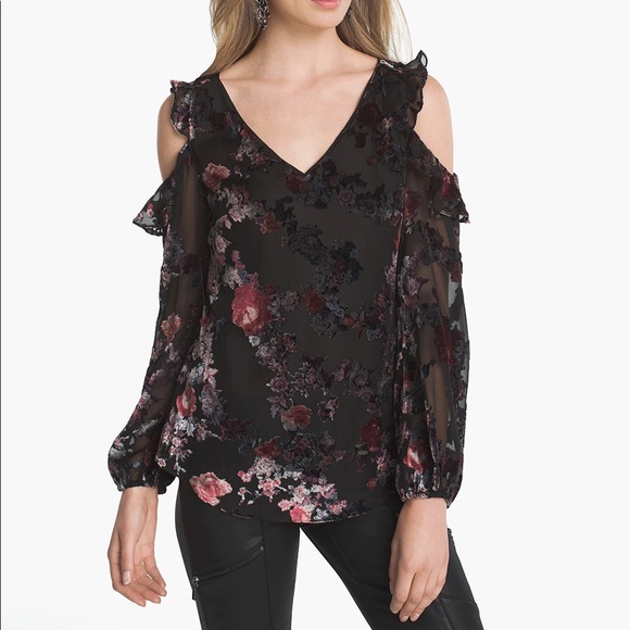 White House Black Market Tops - Floral Velvet Burnout Cold-Shoulder Blouse